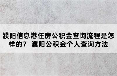 濮阳信息港住房公积金查询流程是怎样的？ 濮阳公积金个人查询方法